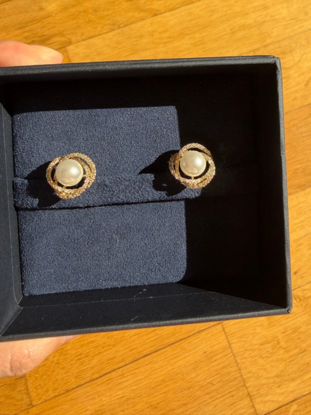 Faux Pearl Stud Earrings with Pavé Halo